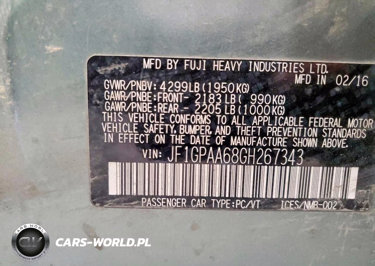2016 Subaru Impreza VIN:JF1GPAA68GH267343 - 13