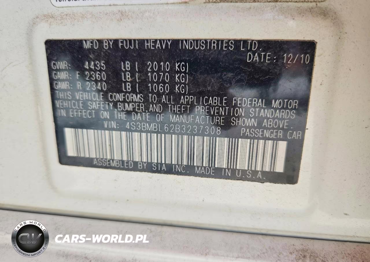 2011 Subaru Legacy 2.5I Limited VIN:4S3BMBL62B3237308 - 12