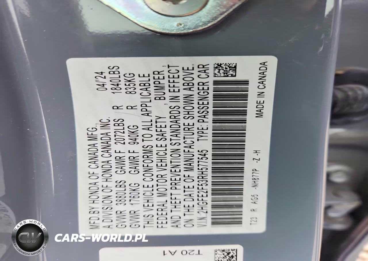 2024 Honda Civic Sport VIN:2HGFE2F53RH577545 - 12