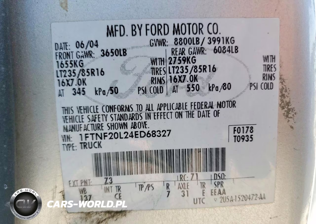 2004 Ford F250 Super Duty VIN:1FTNF20L24ED68327 - 12