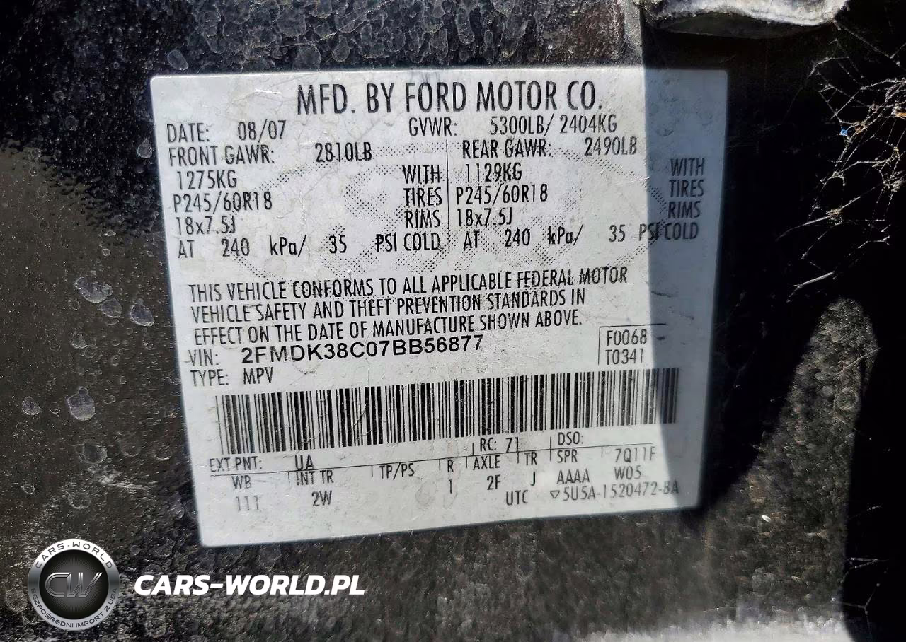 2007 Ford Edge Sel VIN:2FMDK38C07BB56877 - 12