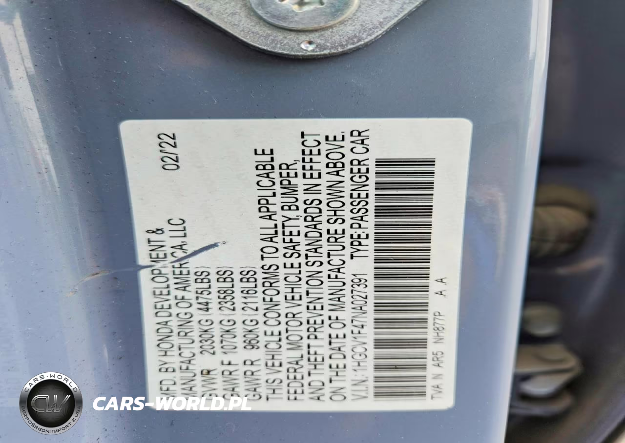 2022 Honda Accord Sport Se VIN:1HGCV1F47NA027391 - 12
