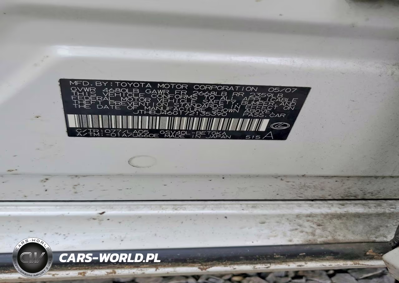 2007 Lexus Es 350 VIN:JTHBJ46G172135390 - 13