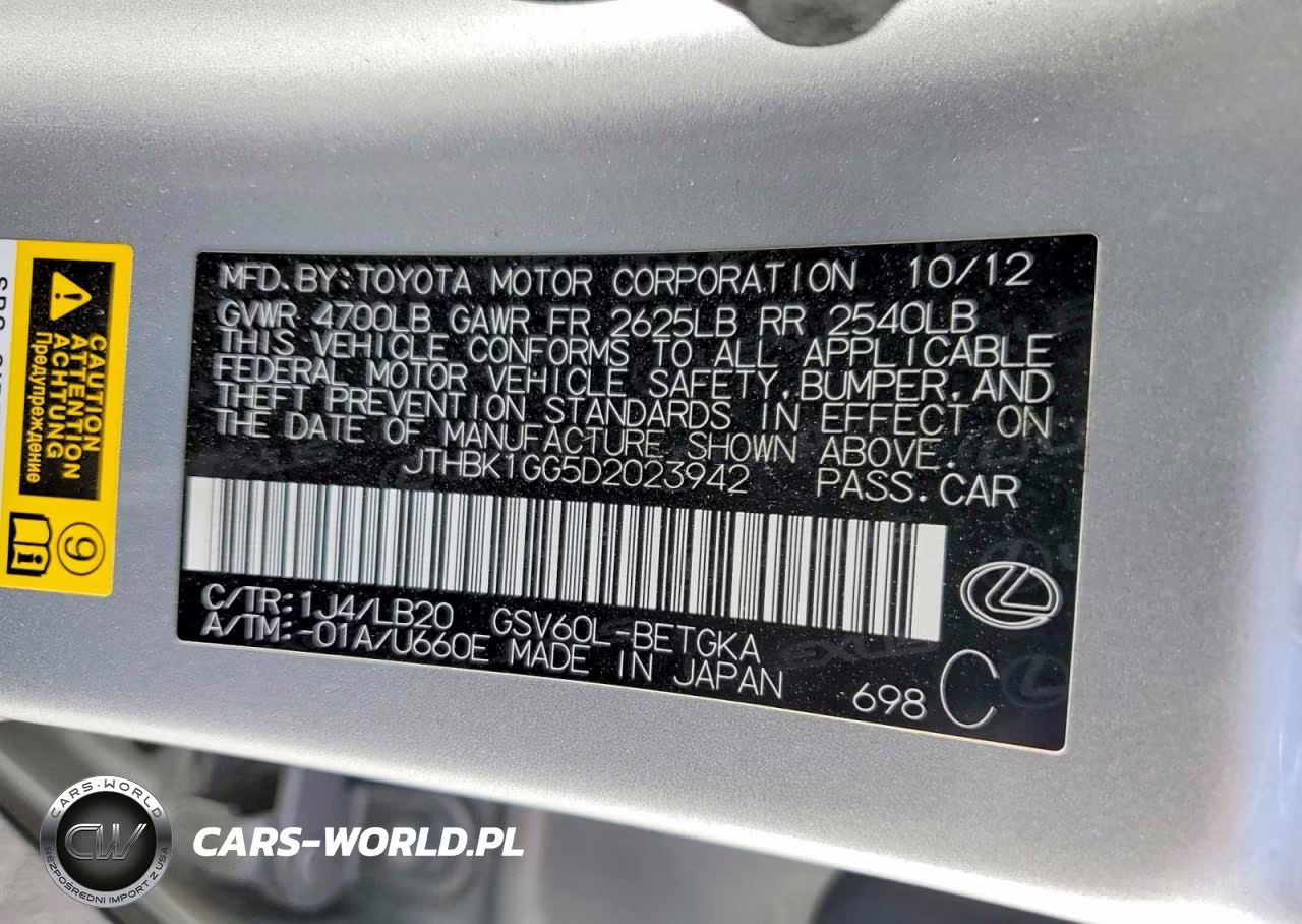 2013 Lexus Es 350 VIN:JTHBK1GG5D2023942 - 12