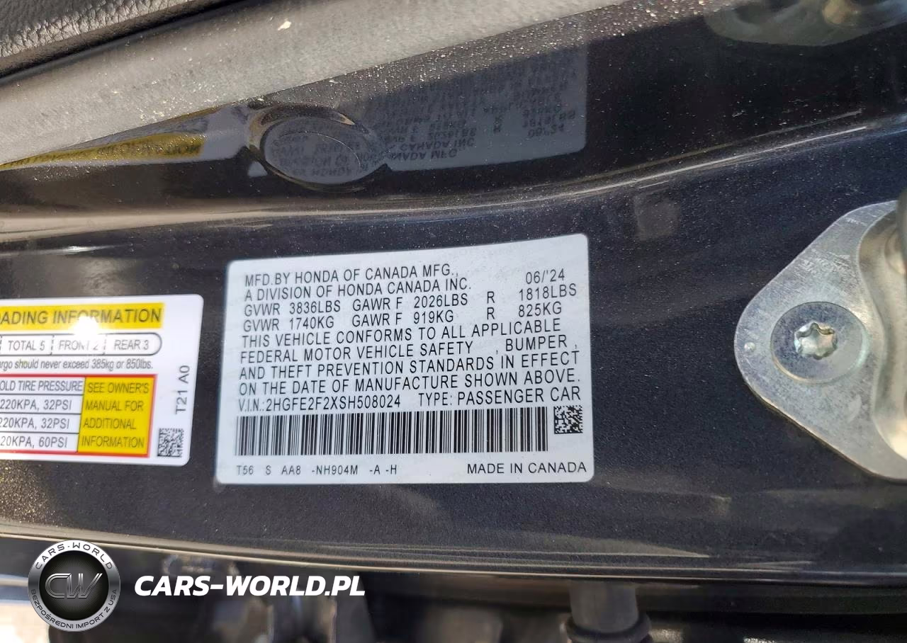 2025 Honda Civic Lx VIN:2HGFE2F2XSH508024 - 12