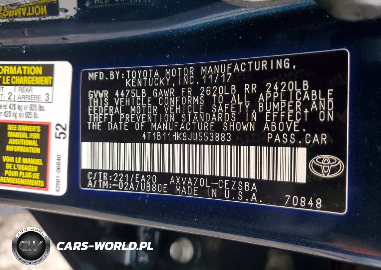 2018 Toyota Camry Se VIN:4T1B11HK9JU553883 - 12