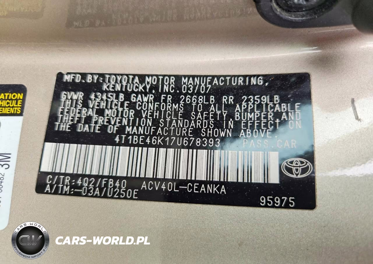 2007 Toyota Camry Le VIN:4T1BE46K17U678393 - 12