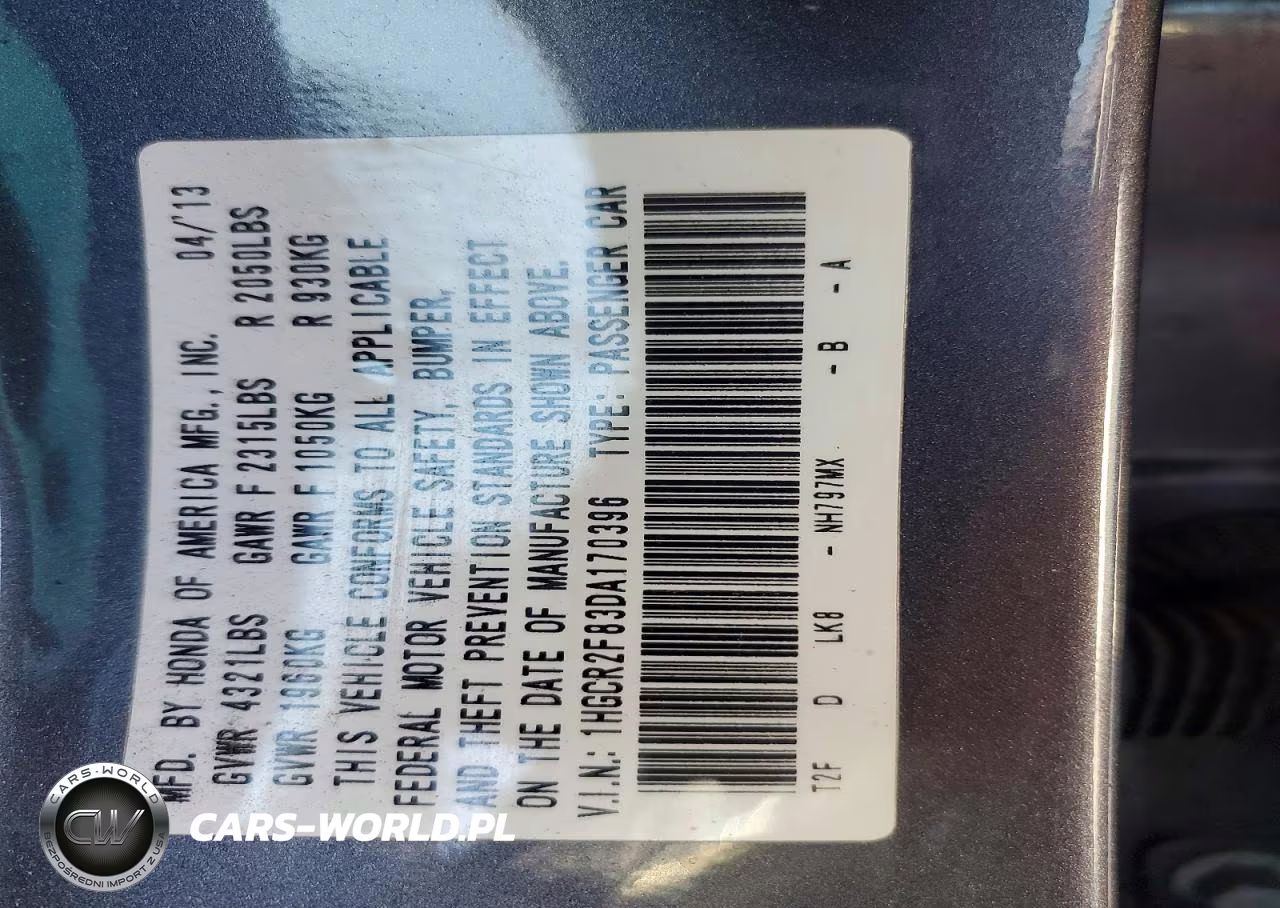 2013 Honda Accord Exl VIN:1HGCR2F83DA170396 - 13