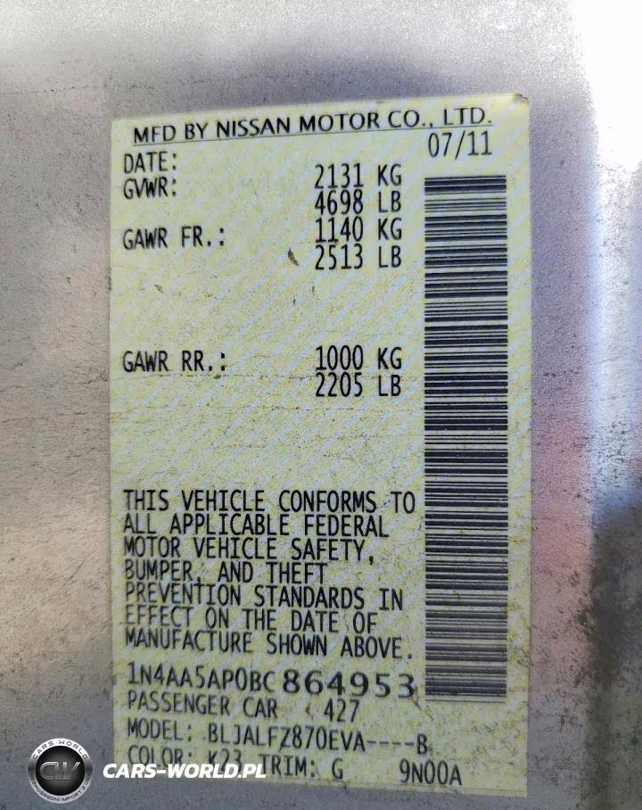 2011 Nissan Maxima 3.5 S VIN:1N4AA5AP0BC864953 - 12