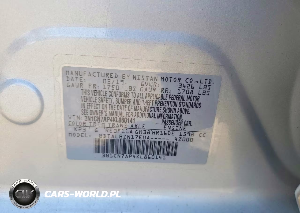 2019 Nissan Versa Sv VIN:3N1CN7AP4KL860141 - 12