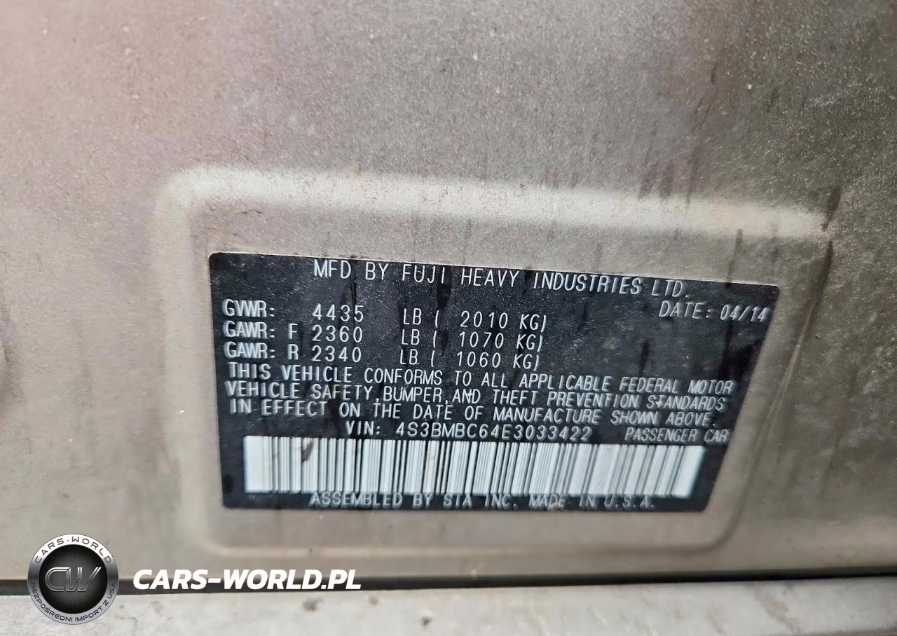 2014 Subaru Legacy 2.5I Premium VIN:4S3BMBC64E3033422 - 12