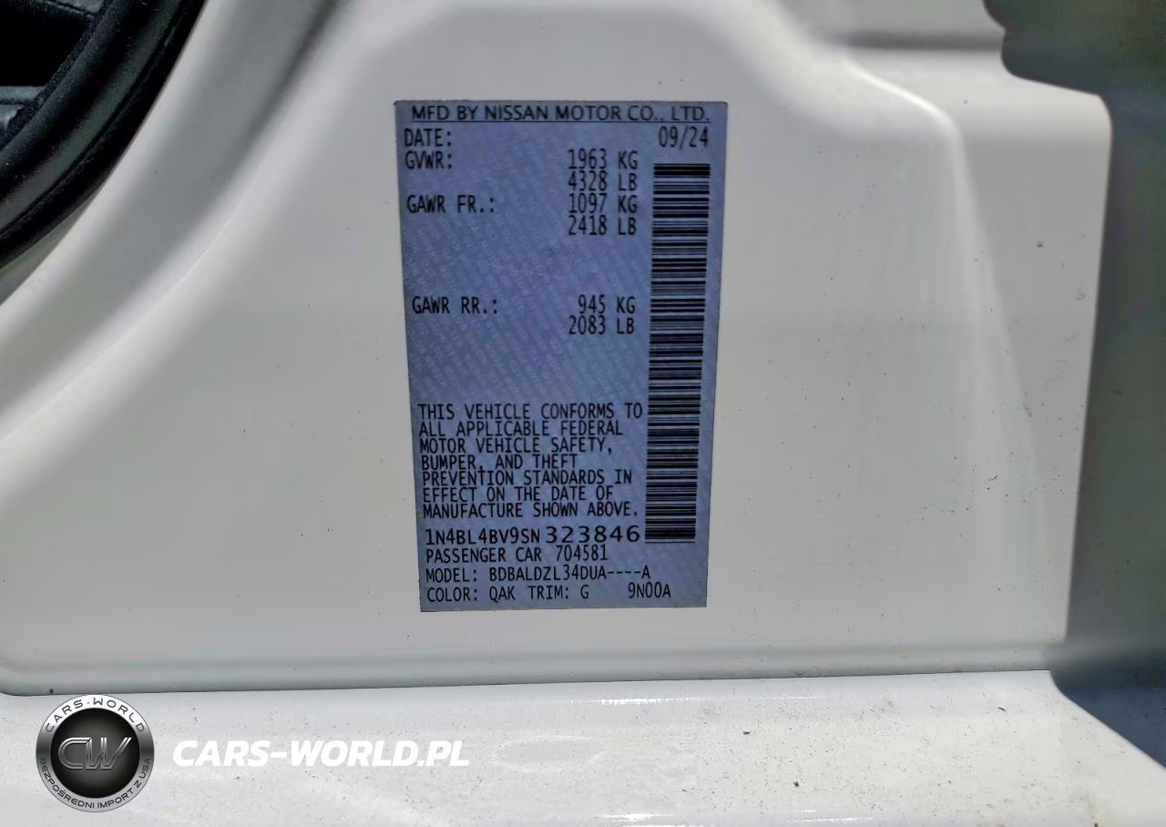 2025 Nissan Altima S VIN:1N4BL4BV9SN323846 - 12