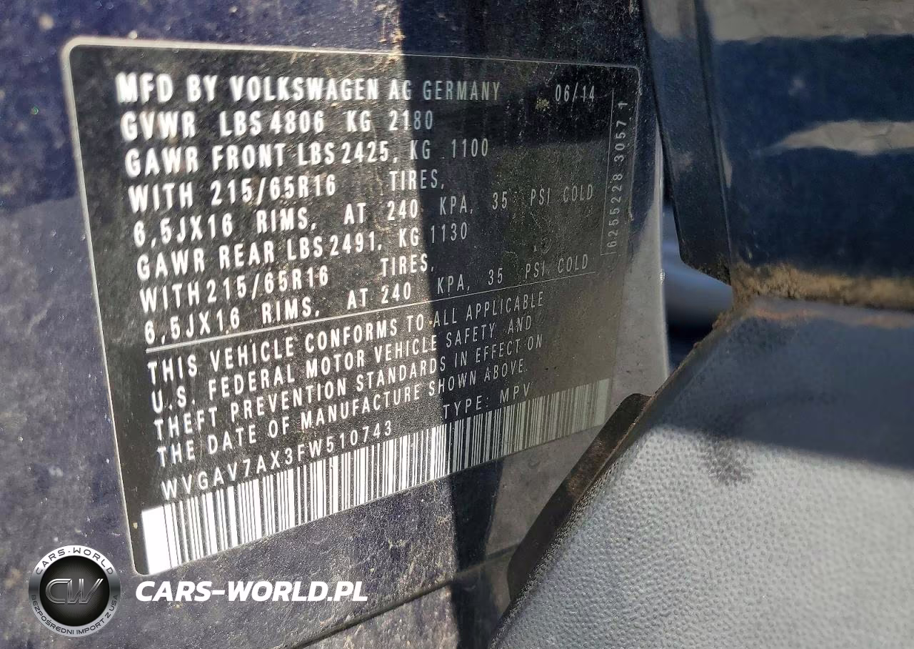 2015 Volkswagen Tiguan S VIN:WVGAV7AX3FW510743 - 13
