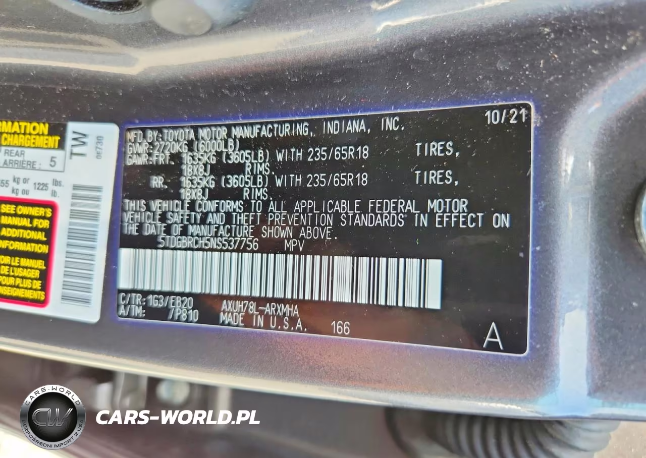 2022 Toyota Highlander Hybrid Xle VIN:5TDGBRCH5NS537756 - 13