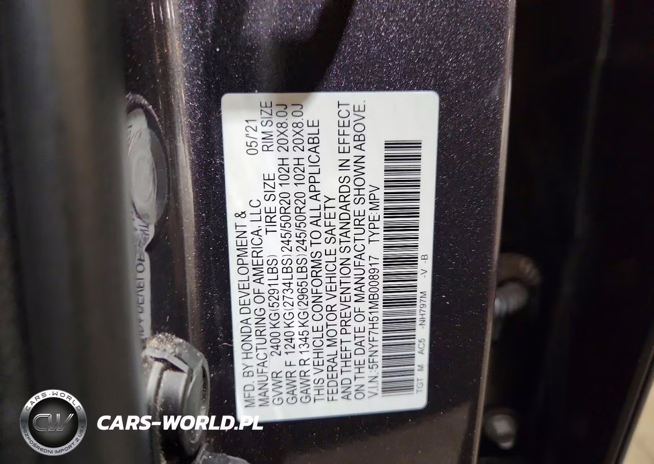 2021 Honda Passport Exl VIN:5FNYF7H51MB008917 - 13