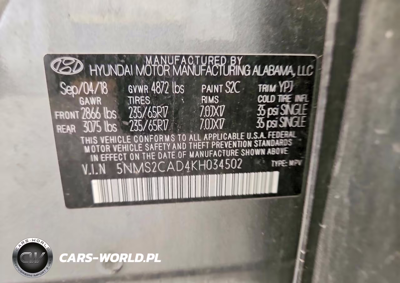 2019 Hyundai Santa Fe Se VIN:5NMS2CAD4KH034502 - 14