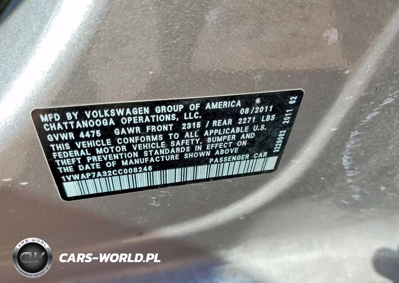 2012 Volkswagen Passat S VIN:1VWAP7A32CC008246 - 12
