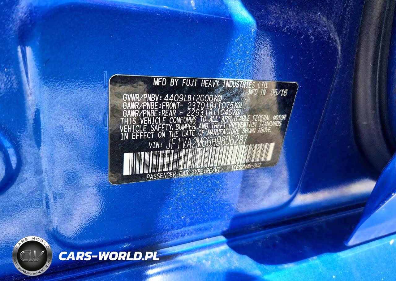 2017 Subaru Wrx Sti VIN:JF1VA2M66H9806287 - 12