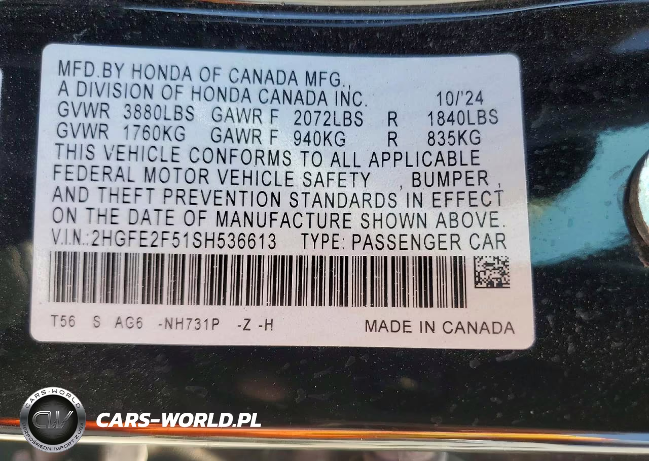 2025 Honda Civic Sport VIN:2HGFE2F51SH536613 - 13