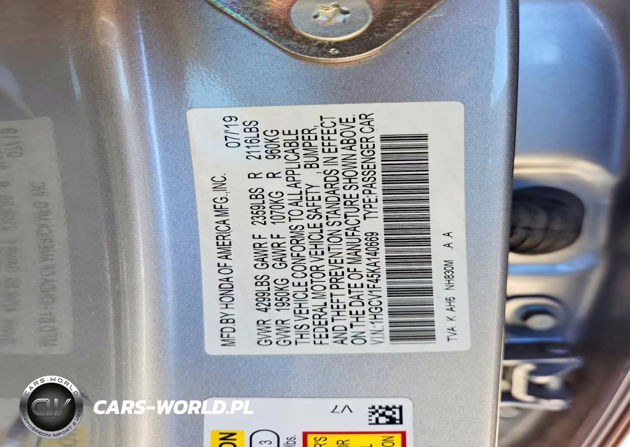 2019 Honda Accord Ex VIN:1HGCV1F45KA140669 - 12