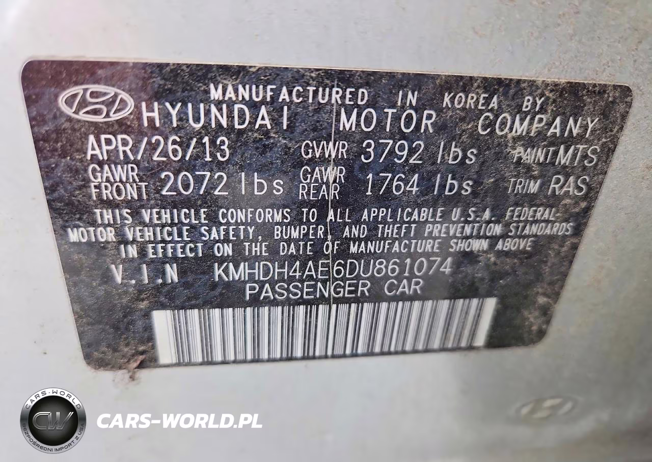 2013 Hyundai Elantra Gls VIN:KMHDH4AE6DU861074 - 12