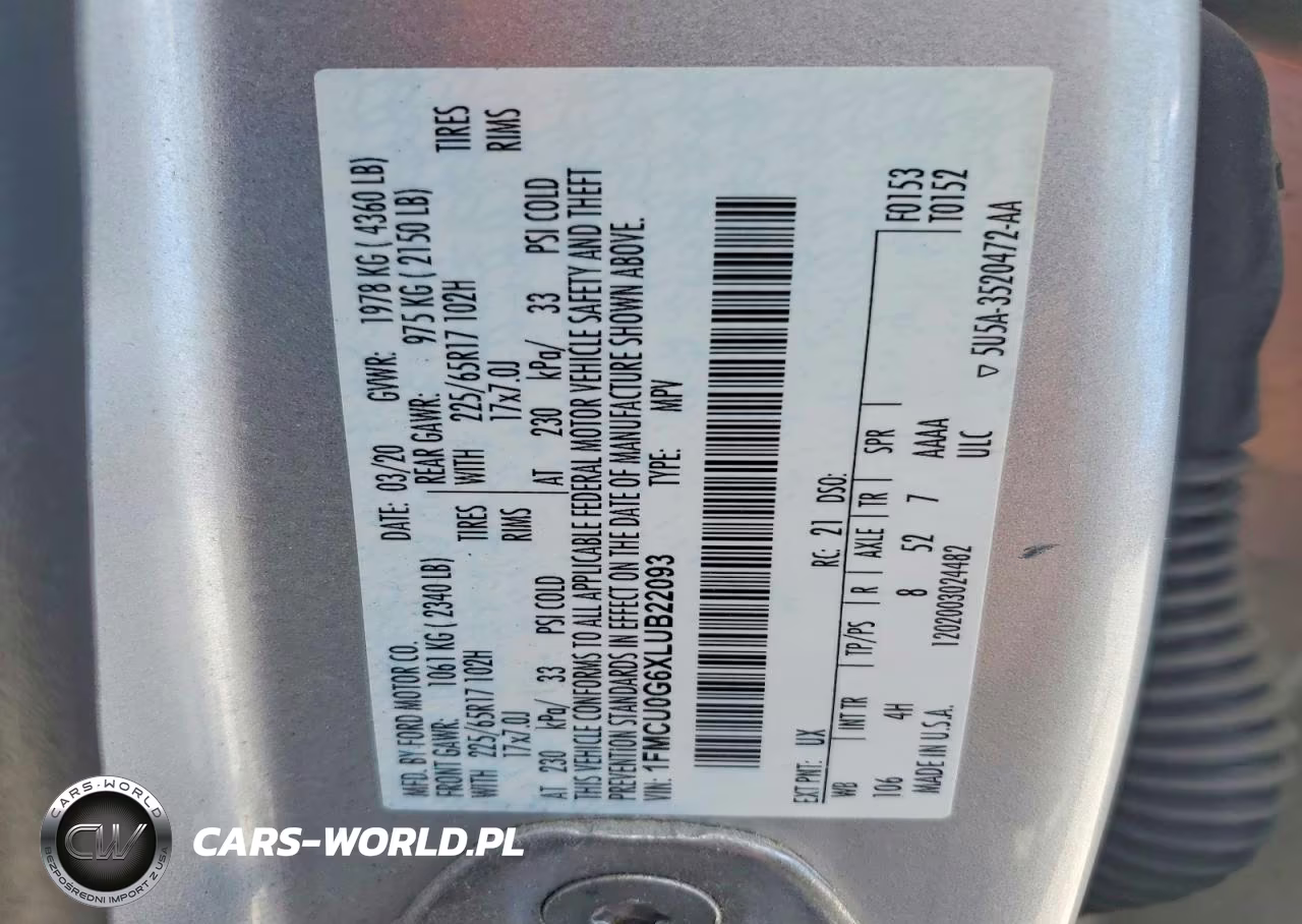 2020 Ford Escape Se VIN:1FMCU0G6XLUB22093 - 13