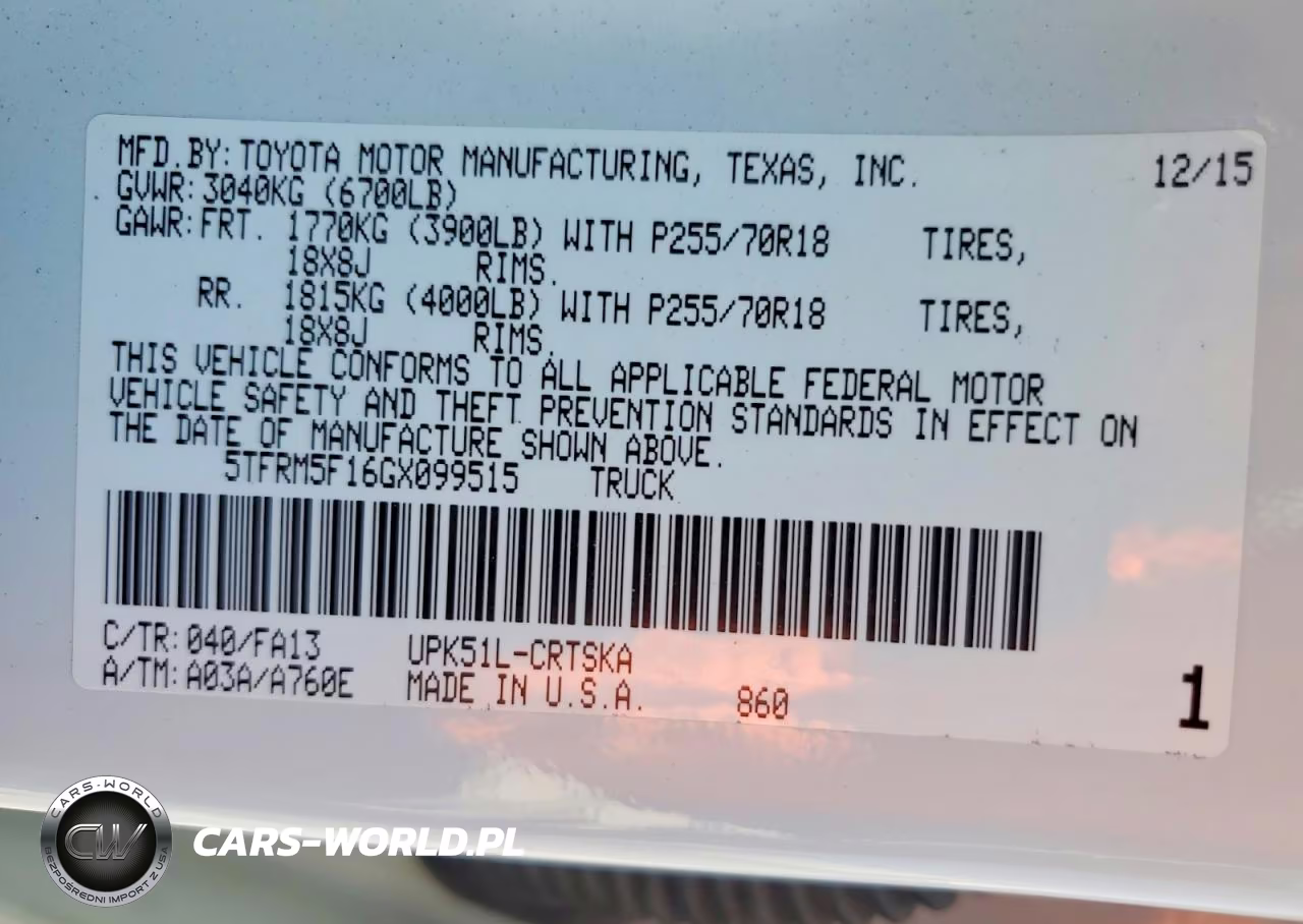 2016 Toyota Tundra Sr VIN:5TFRM5F16GX099515 - 13