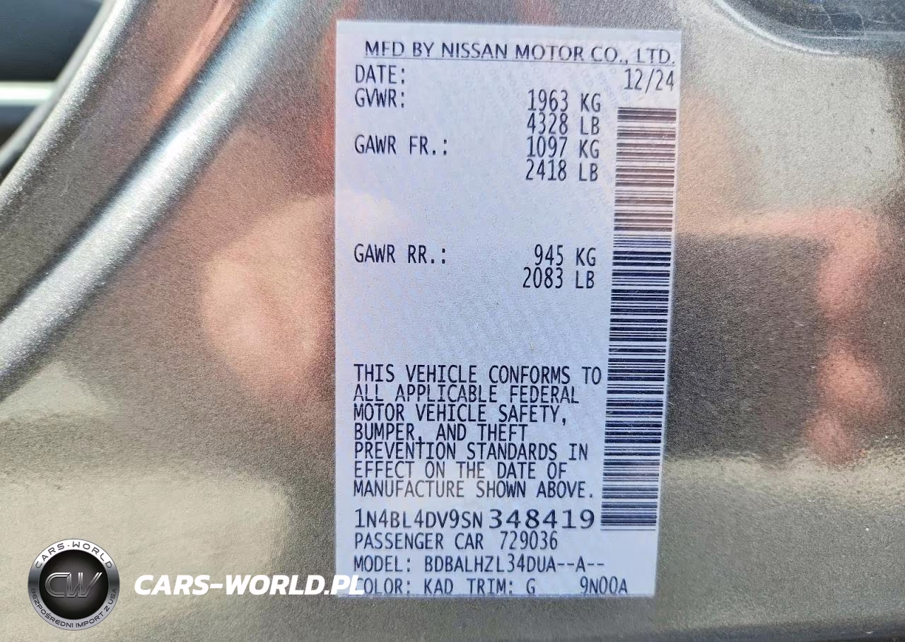 2025 Nissan Altima Sv VIN:1N4BL4DV9SN348419 - 13