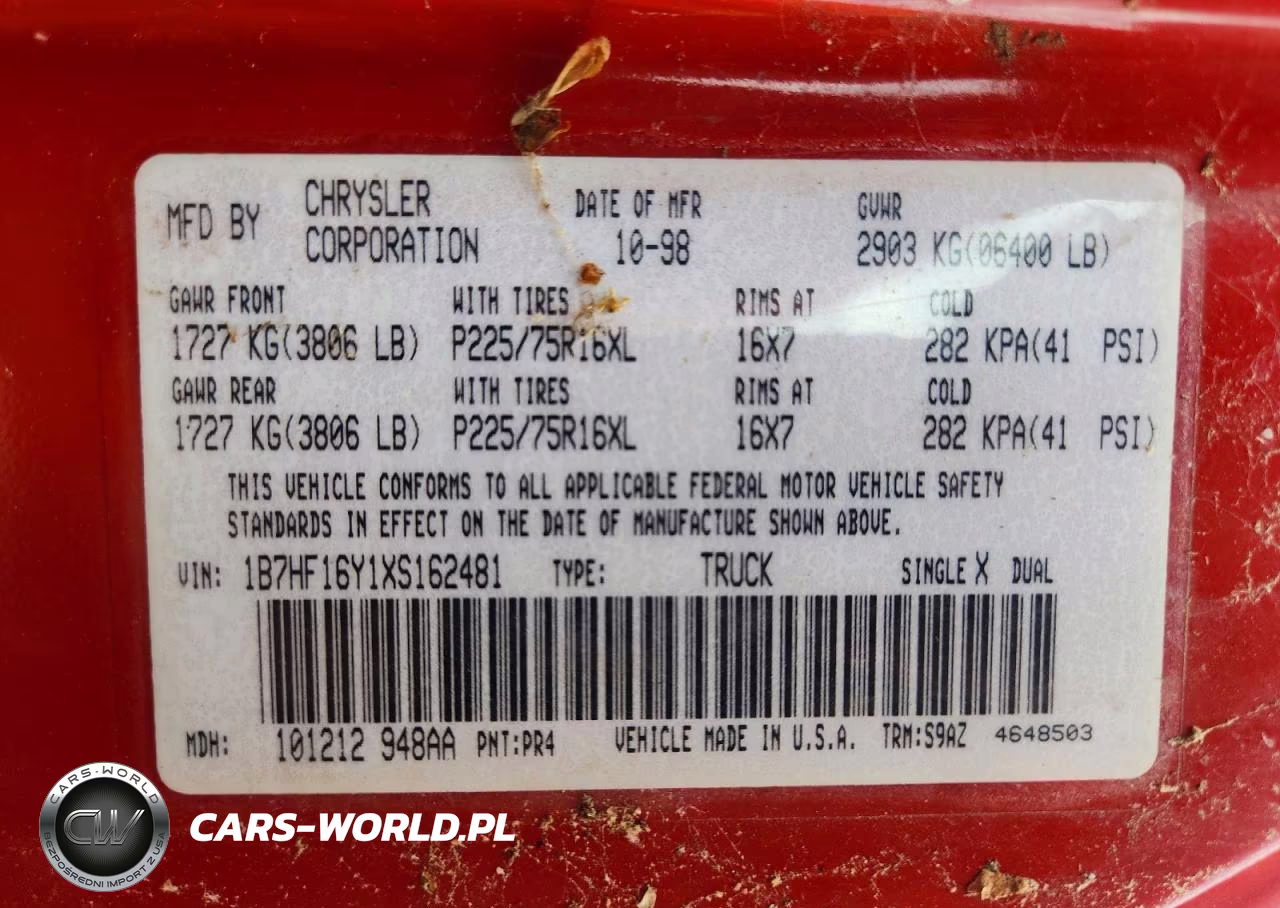 1999 Dodge Ram 1500 VIN:1B7HF16Y1XS162481 - 12