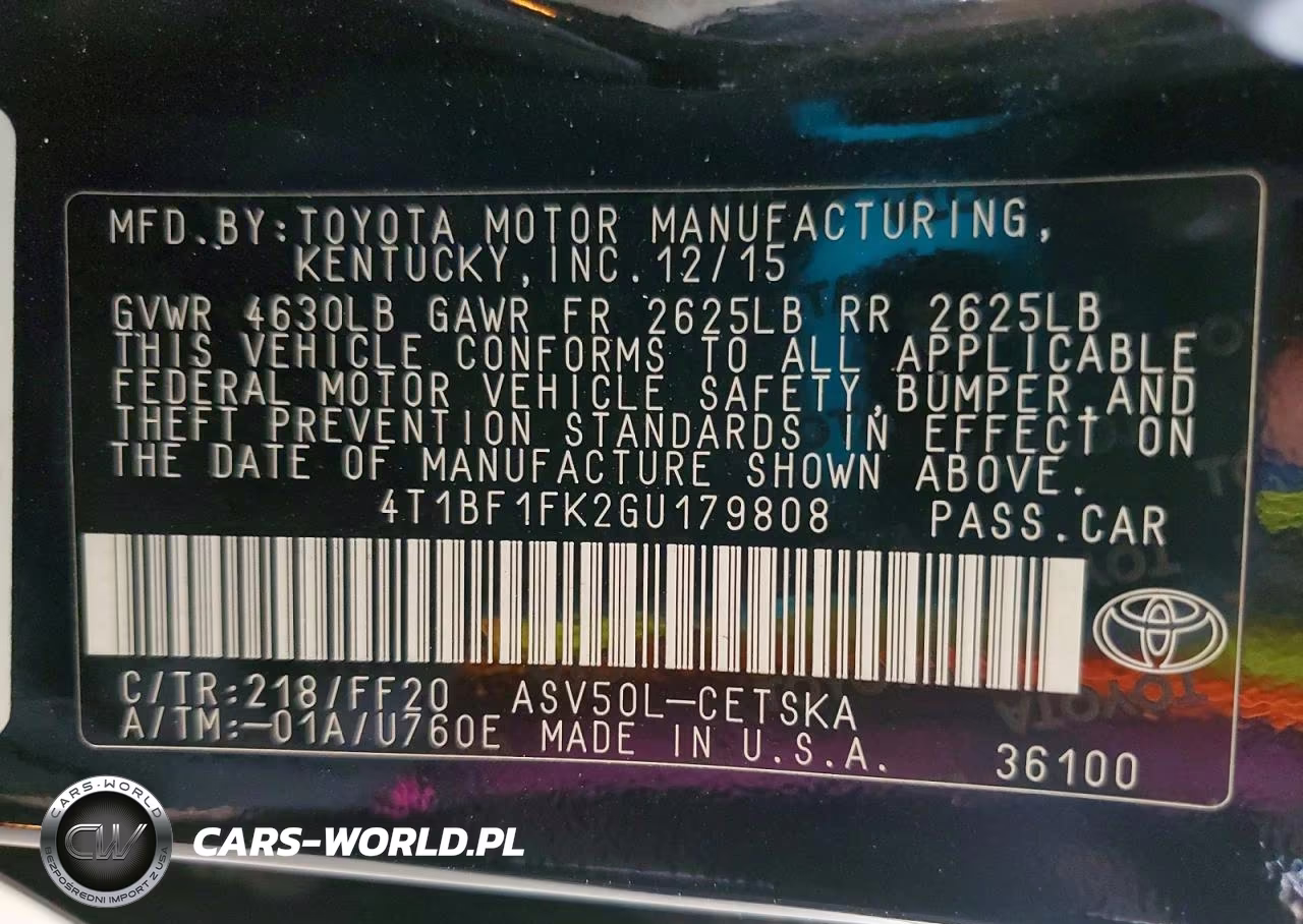 TOYOTA CAMRY VIN:4T1BF1FK2GU179808 - 12