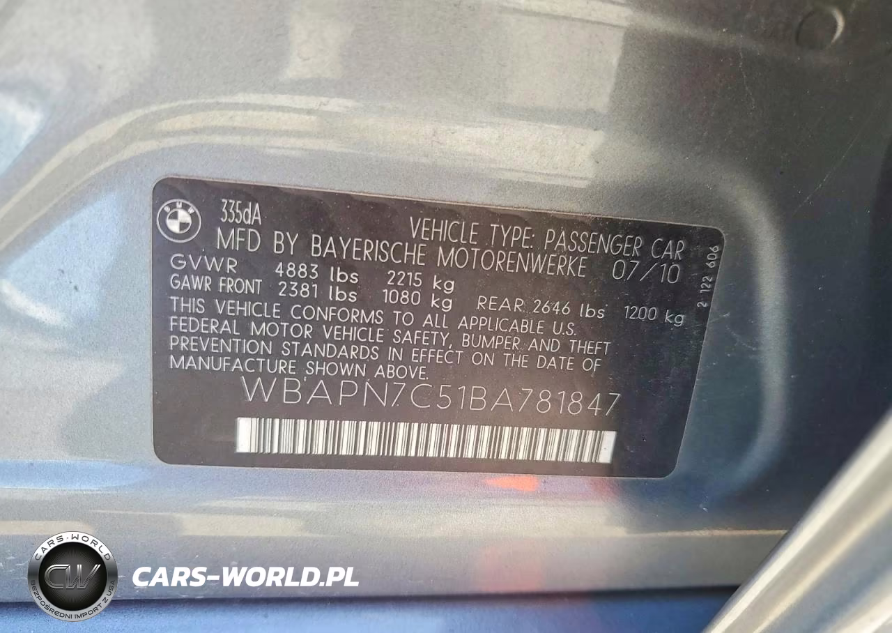 2011 BMW 335 D VIN:WBAPN7C51BA781847 - 12