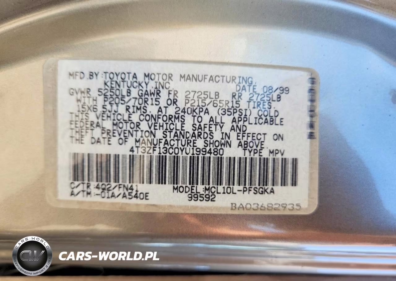 2000 Toyota Sienna Le VIN:4T3ZF13C0YU199480 - 13