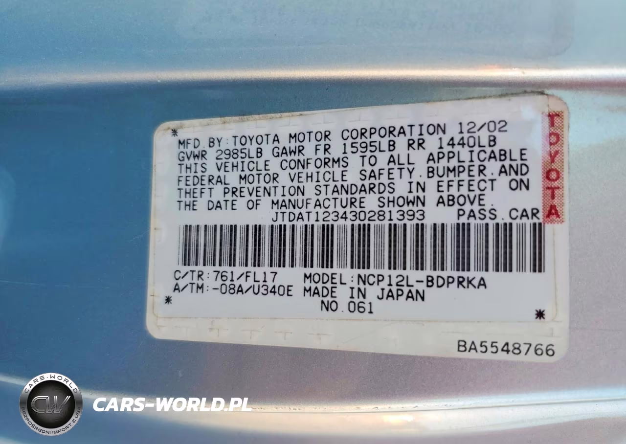 2003 Toyota Echo Base VIN:JTDAT123430281393 - 13