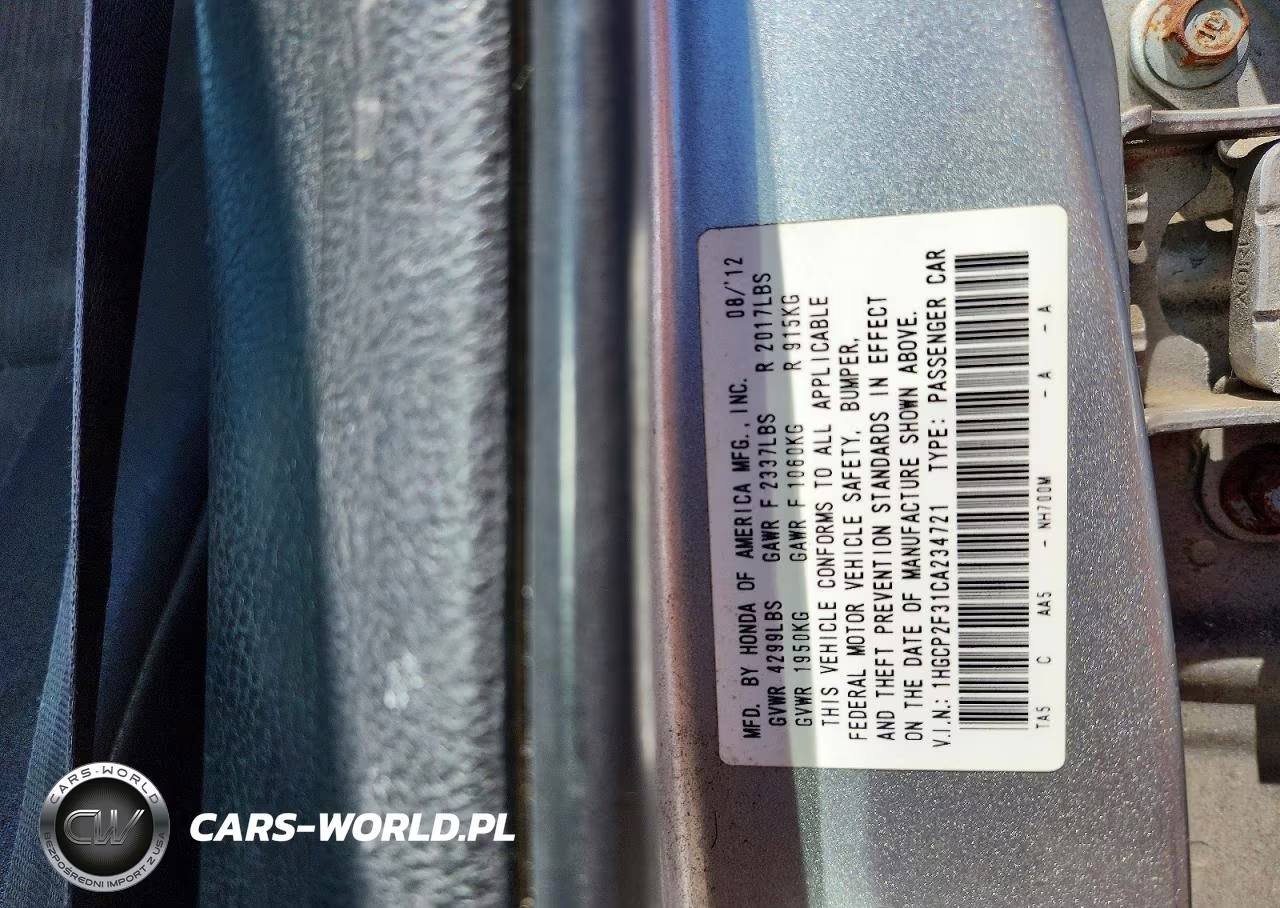 2012 Honda Accord Lx VIN:1HGCP2F31CA234721 - 12