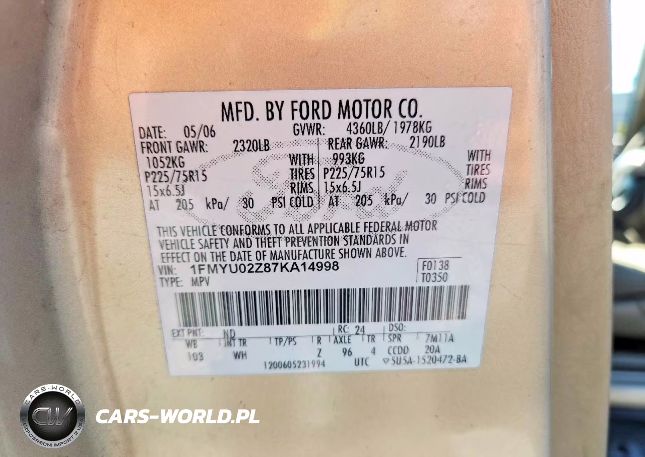 2007 Ford Escape Xls VIN:1FMYU02Z87KA14998 - 13