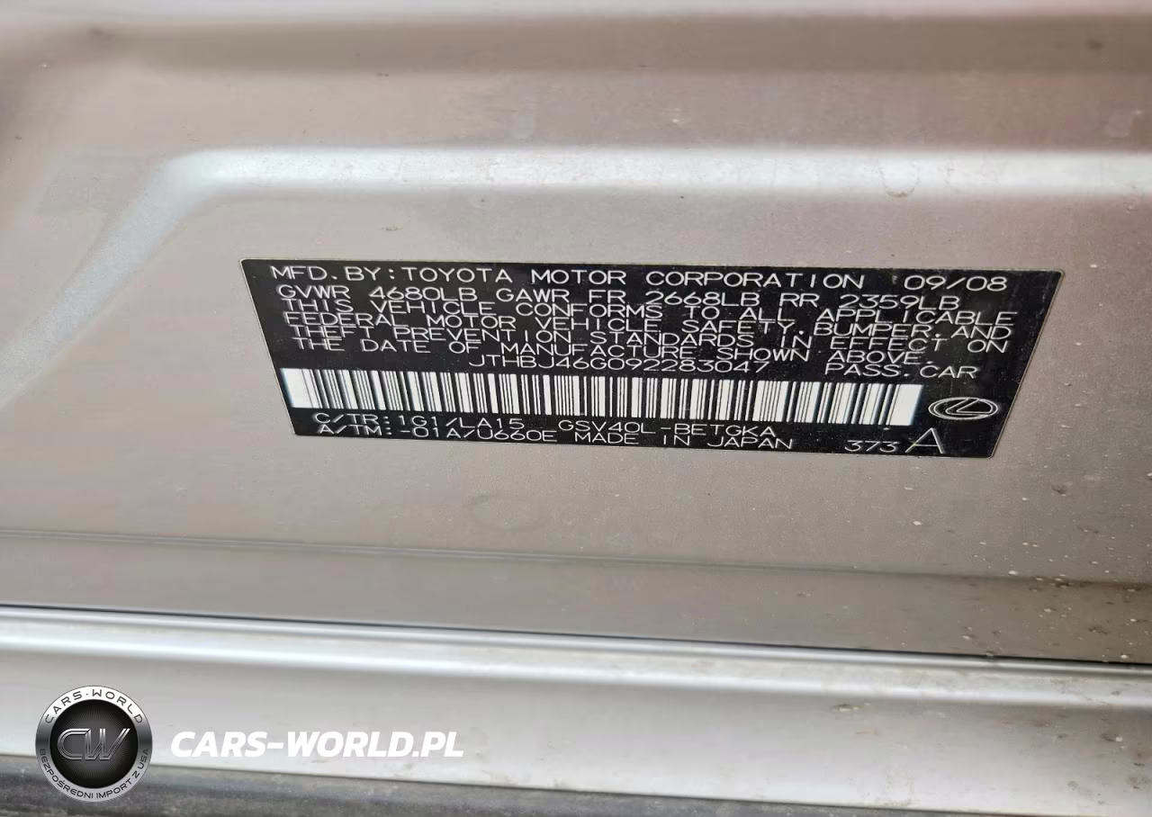 2009 Lexus Es 350 VIN:JTHBJ46G092283047 - 12