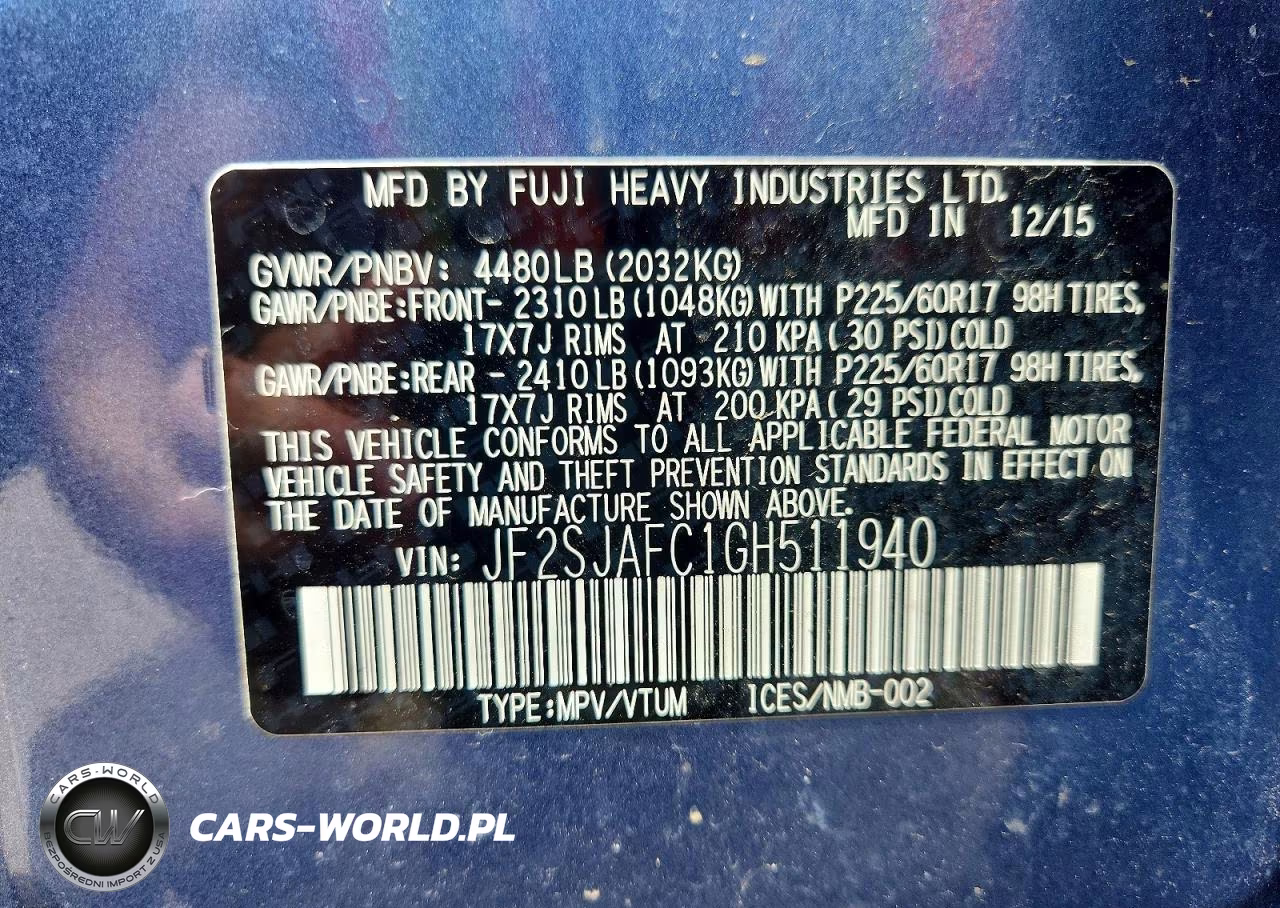 2016 Subaru Forester 2.5I Premium VIN:JF2SJAFC1GH511940 - 14