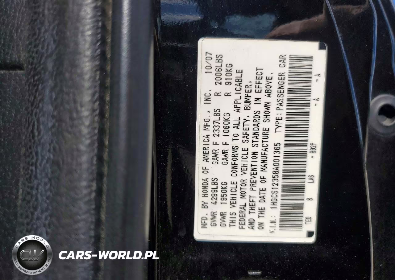 2008 Honda Accord Lx-S VIN:1HGCS12358A001365 - 12