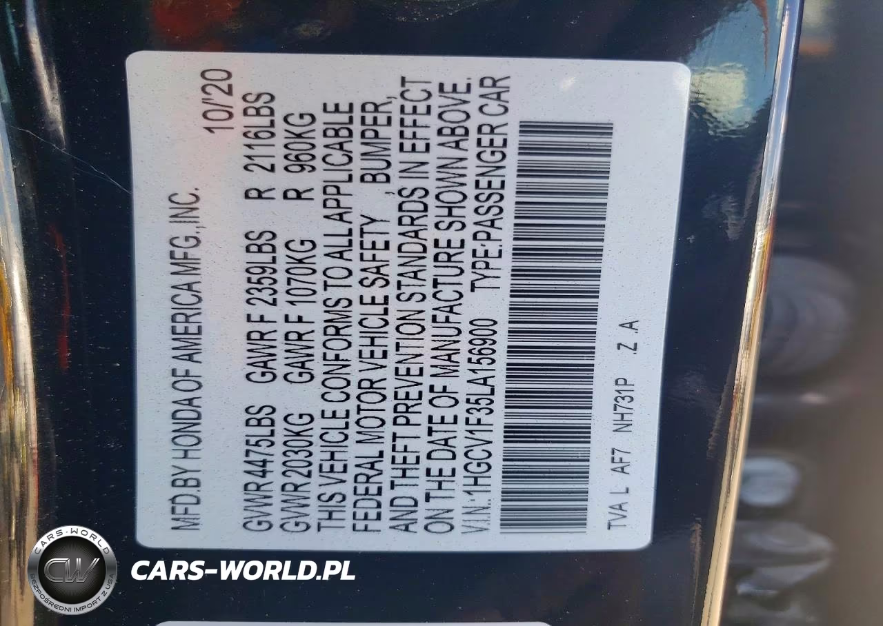2020 Honda Accord Sport VIN:1HGCV1F35LA156900 - 13
