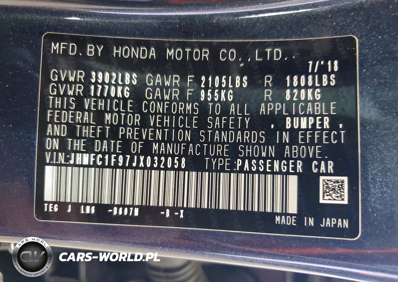 2018 Honda Civic Touring VIN:JHMFC1F97JX032058 - 12