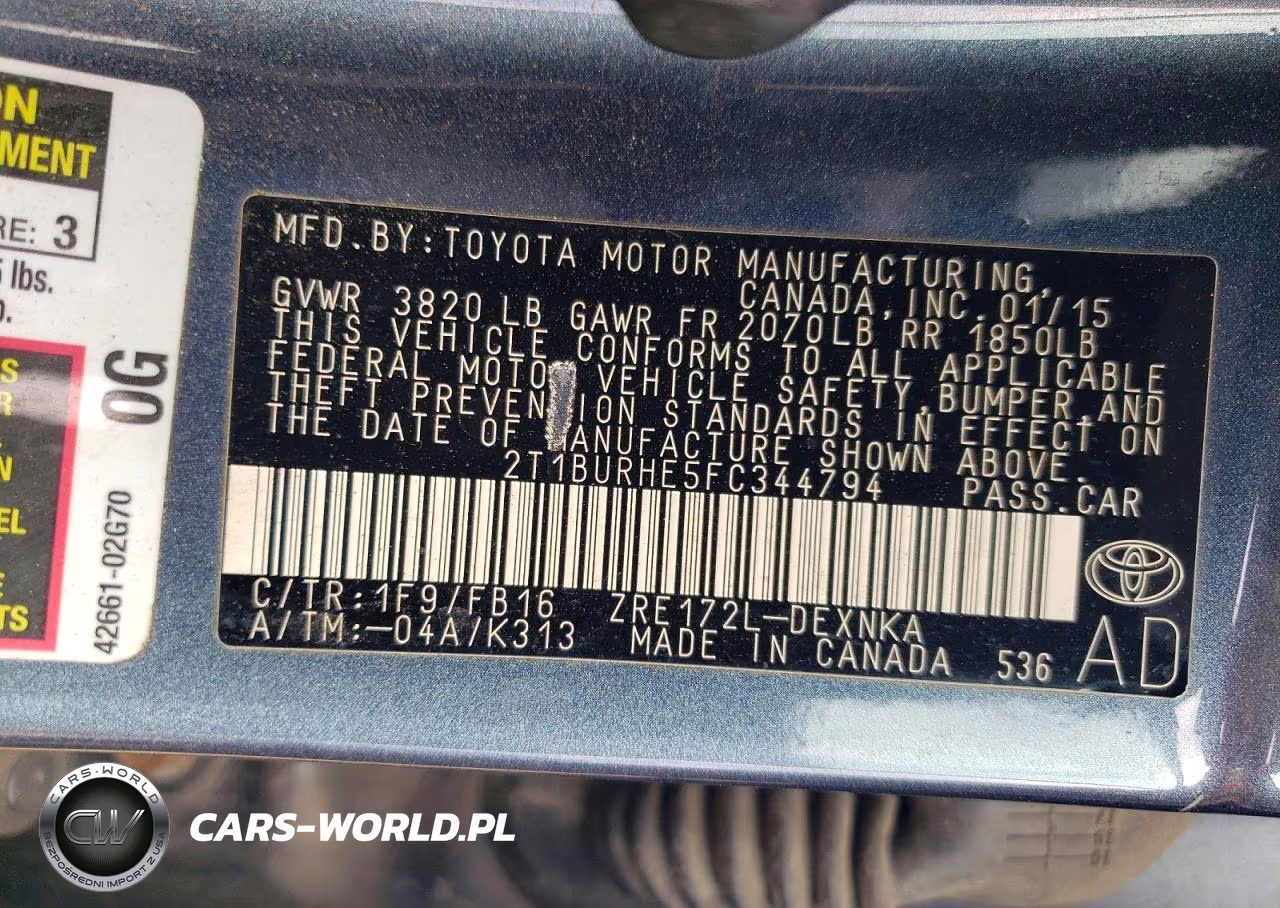 2015 Toyota Corolla Le VIN:2T1BURHE5FC344794 - 12