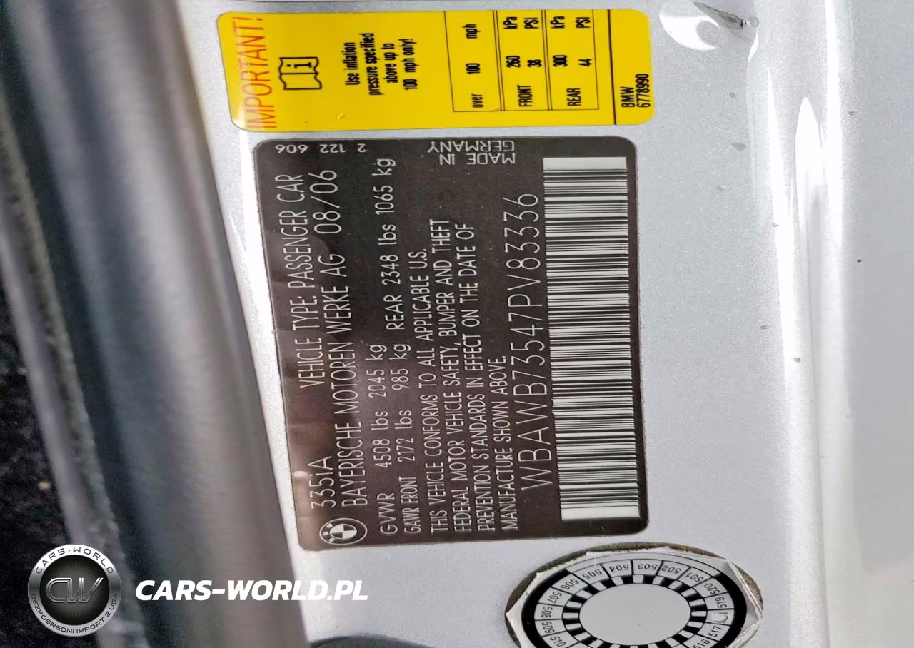 2007 BMW 335 I VIN:WBAWB73547PV83336 - 12