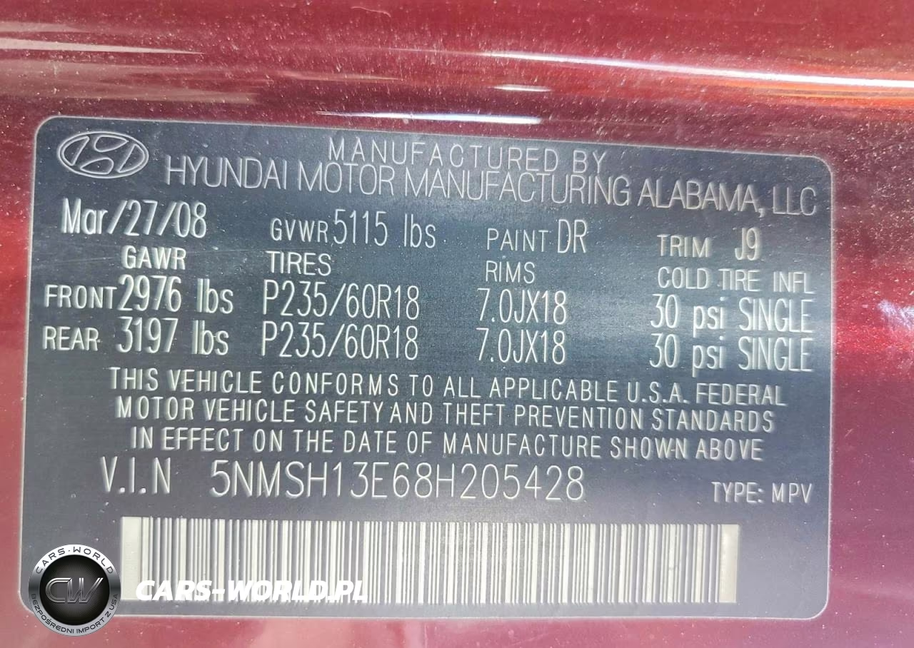 2008 Hyundai Santa Fe Se VIN:5NMSH13E68H205428 - 12