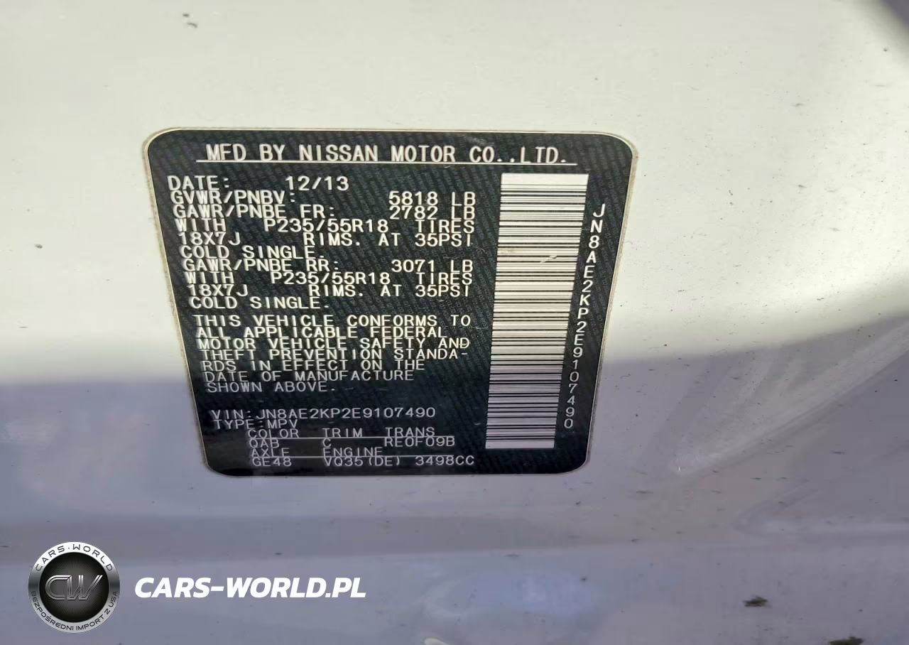 2014 Nissan Quest 3.5 Le VIN:JN8AE2KP2E9107490 - 13