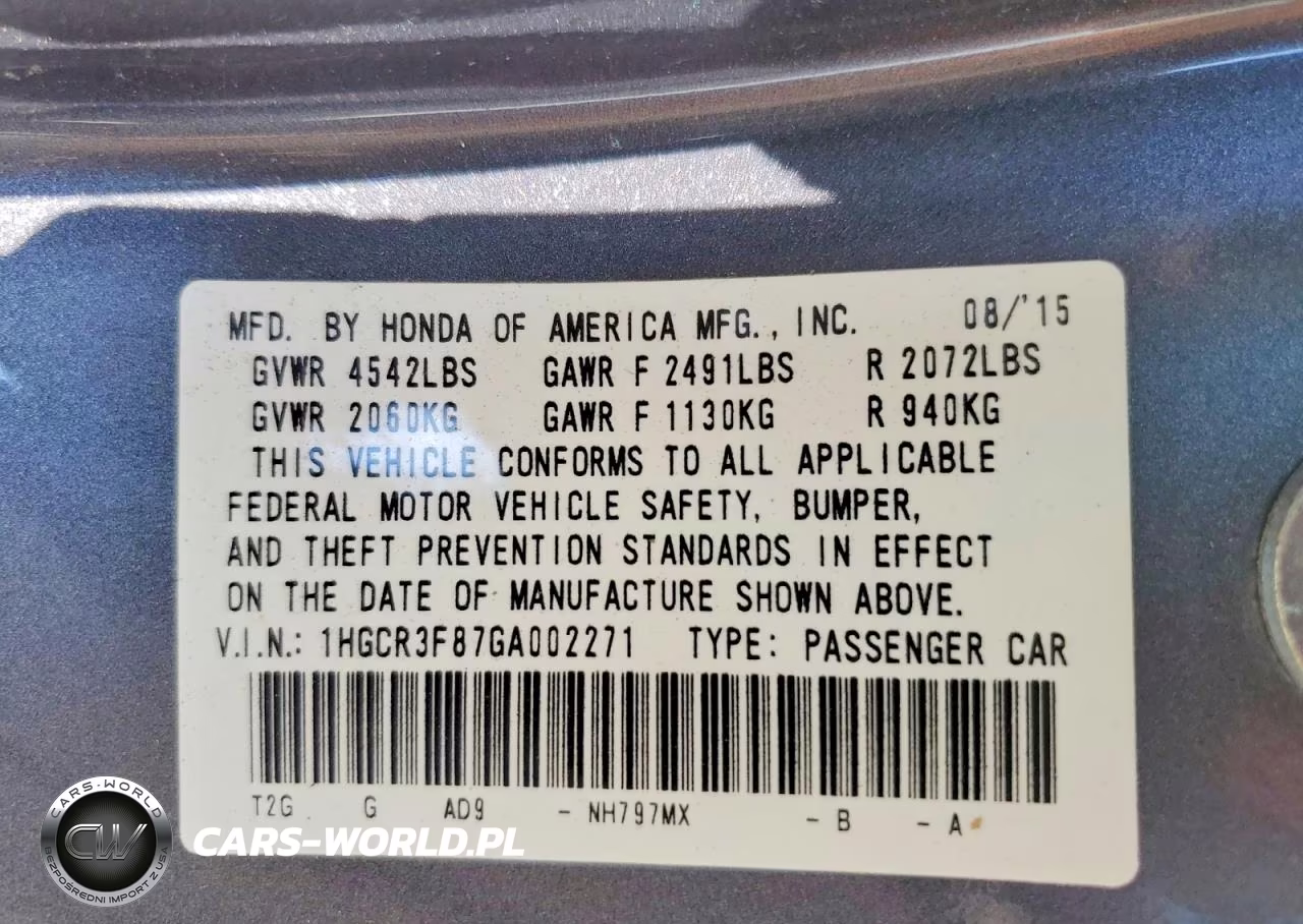2016 Honda Accord Exl VIN:1HGCR3F87GA002271 - 13