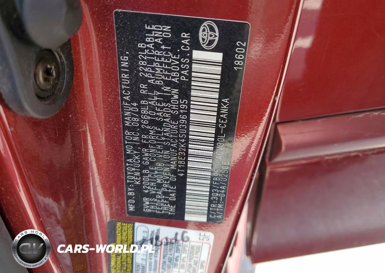 2005 Toyota Camry Le VIN:4T1BE32K45U396195 - 12