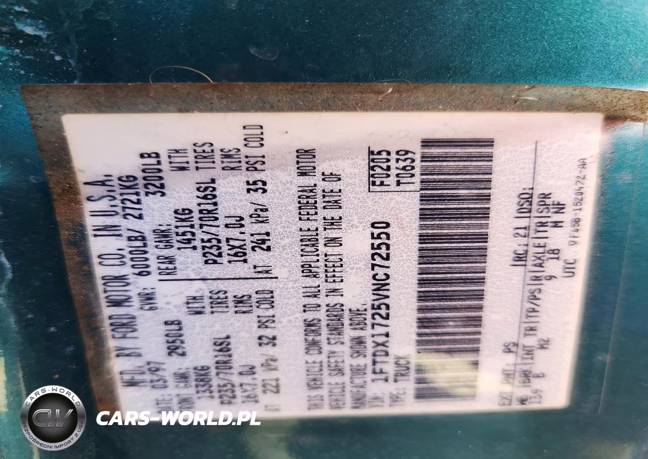 1997 Ford F150 VIN:1FTDX1725VNC72550 - 12