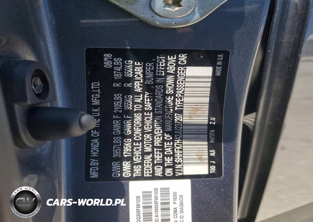 2018 Honda Civic Sport VIN:SHHFK7H42JU237207 - 12