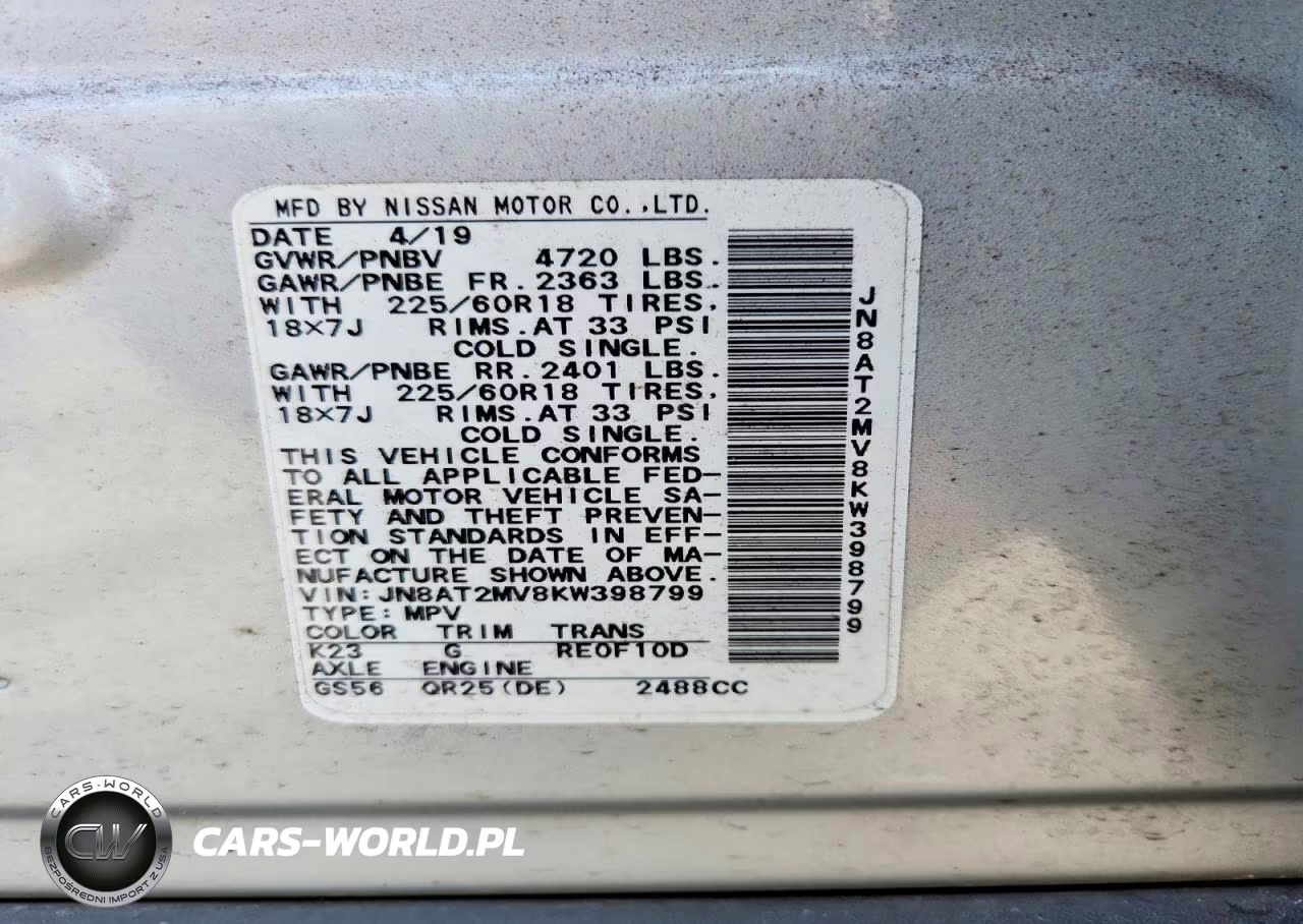 2019 Nissan Rogue Sv VIN:JN8AT2MV8KW398799 - 12