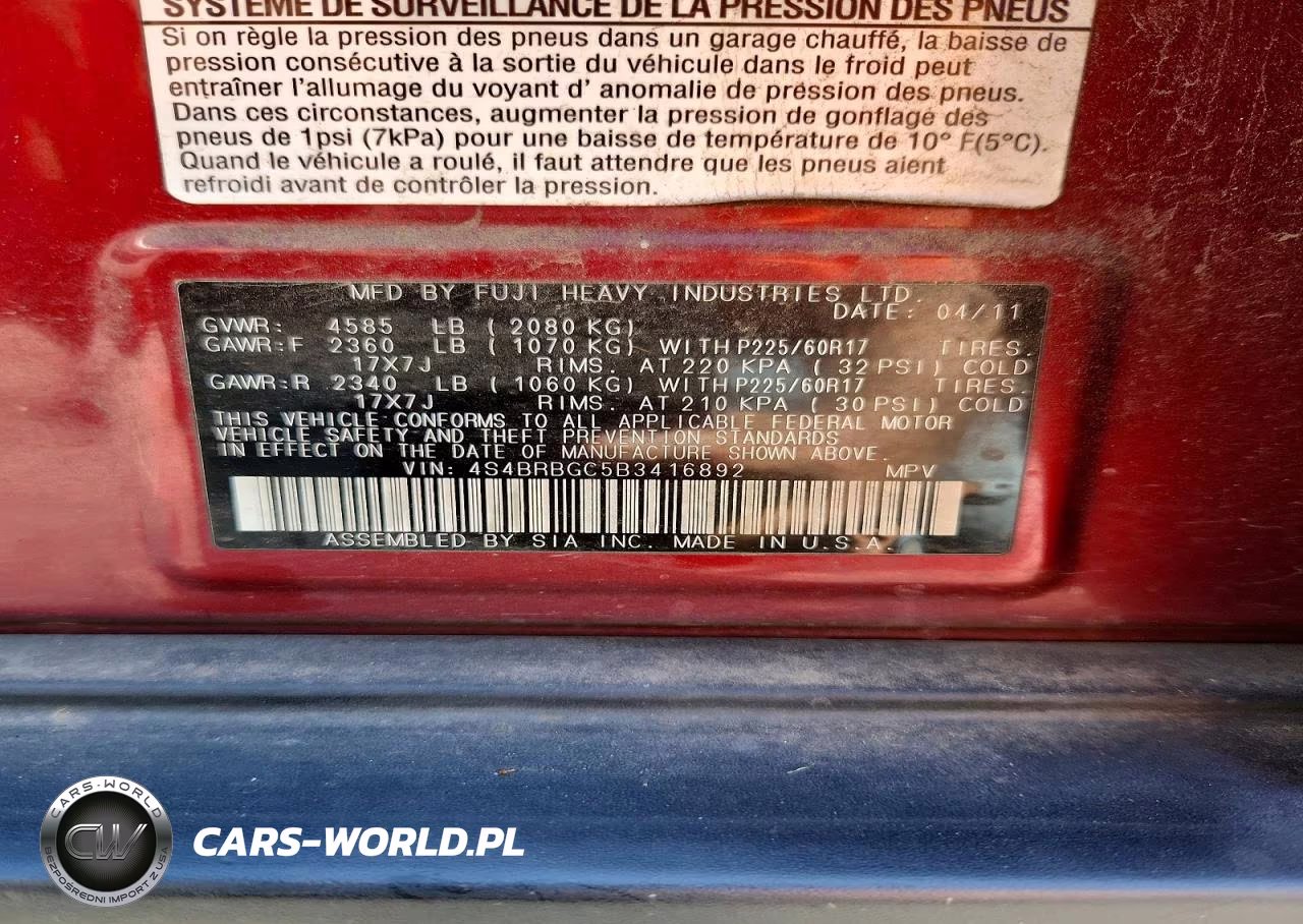 2011 Subaru Outback 2.5I Premium VIN:4S4BRBGC5B3416892 - 13